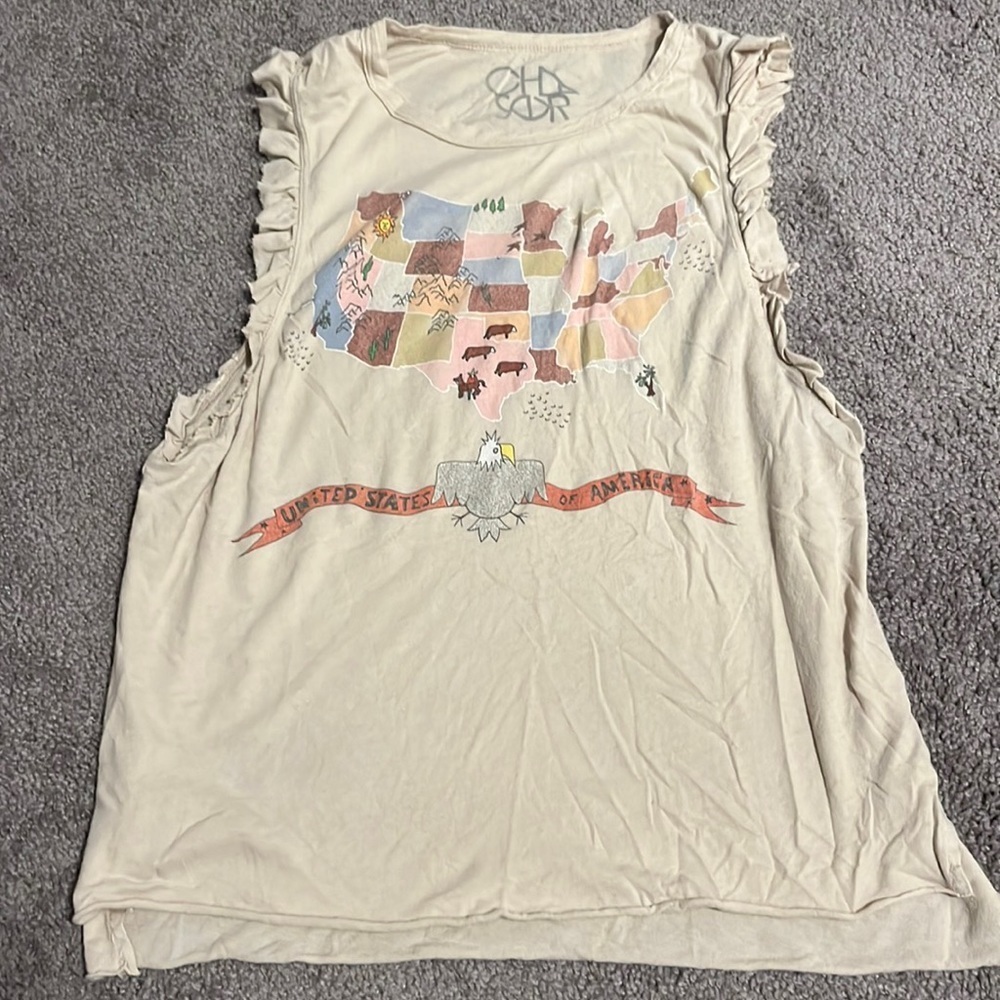 Chaser USA beige ruffle detail top
